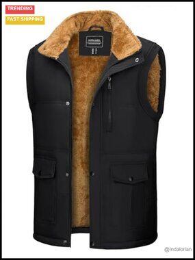 Men's Fleece Lined Quilted Puffer Vest Sleeveless Winter Jacket Warm Sherpa